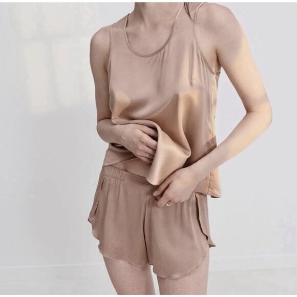 Lunya Washable Silk Tulip Back Pajama Set S Otium Tan Luxury Loungwear Comfy - Picture 2 of 16